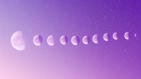 Light purple background with dreamy moon phases and sleepy starsの素材