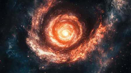 Spiral galaxy illustration with glowing arms and starlit background in high detailの素材