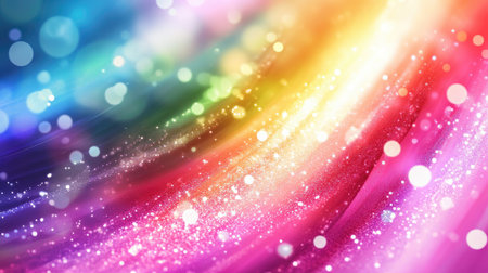 Vibrant rainbow stripes across a white background with soft sparkles and bokeh light effectsの素材
