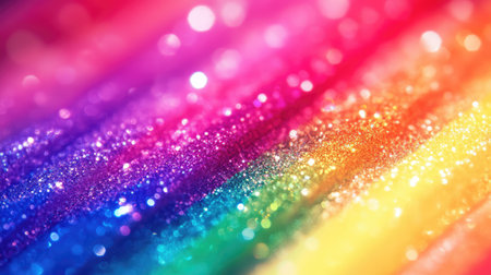 Vibrant rainbow stripes across a white background with soft sparkles and bokeh light effectsの素材