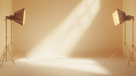 Studio white backdrop with vertical lighting shadows and clean surfaceの素材