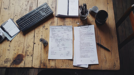 Exam guide with visual notes, structured bullet lists, and prep calendar on workspaceの素材