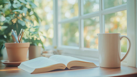 Focused study setup showing notebook, reference guide, and productivity timer on clean deskの素材