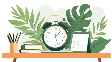 Minimal vector design of study time with alarm clock, calendar, and flashcardsの素材