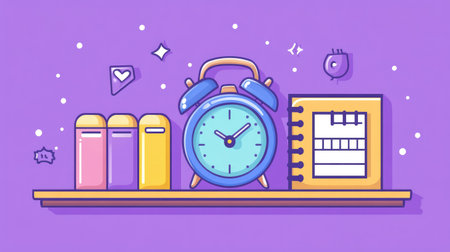 Minimal vector design of study time with alarm clock, calendar, and flashcardsの素材