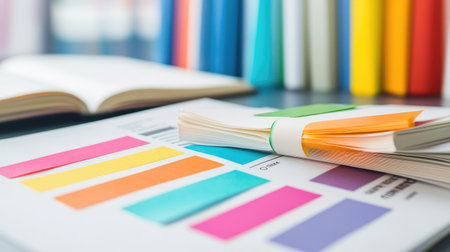 Study guide printout filled with questions, concept summaries, and color-marked sectionsの素材