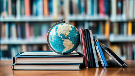 Tablet displaying an online course with notebooks and pens on either side in a digital study setupの素材