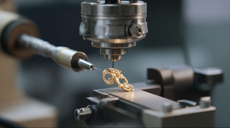 Buffing motor polishing high-karat gold pendant in jewelry finishing labの素材
