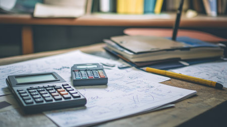 Shared workspace with math problems on worksheets, notes, and shared calculators for test prepの素材