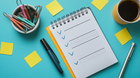 Study planning concept in illustration form with checkboxes, daily planner, and sticky notesの素材