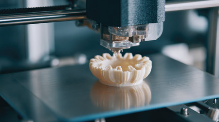 D printer creating a detailed wax ring model in a modern jewelry tech labの素材