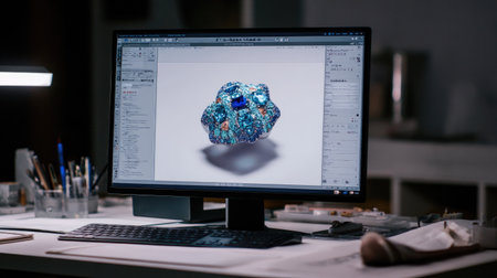 D rendering of earring design on CAD software screen in jewelry production studioの素材