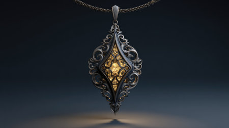 CAD model of pendant with intricate filigree design on high-resolution screenの素材