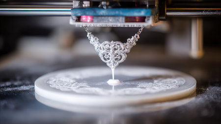 Desktop D printer producing wax model of pendant based on CAD drawingの素材