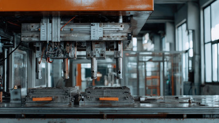 Racks of jewelry molds stacked beside a vacuum casting machineの素材