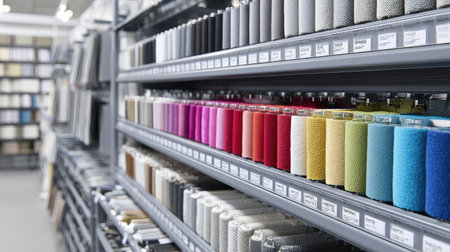 Compact showroom corner with organized shelves of interior design materials for selectionの素材
