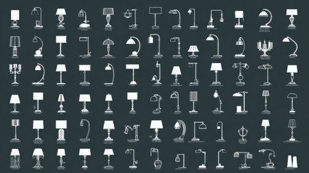 Collection of lighting symbols used in interior design CAD software, neatly organizedの素材