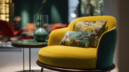 Statement armchair with throw and side table decor adding charm to modern living areaの素材