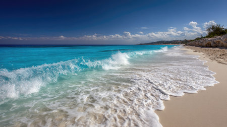 Discover the beauty of a tropical beach where clear turquoise water meets soft sandy shores, creating a perfect escape for relaxation and adventure.の素材