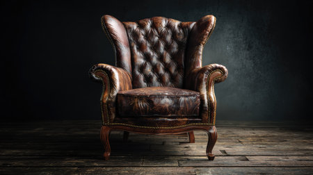 This exquisite vintage leather armchair features a detailed tufted design, perfect for adding a touch of elegance and nostalgia to any rustic interior.の素材
