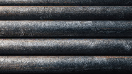 A detailed close-up of a series of textured metal pipes showcases the industrial strength and durability found in construction environments.の素材