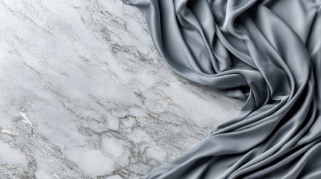 This image showcases a beautiful gray silk fabric elegantly draped over a soft marble surface, creating a stylish and modern aesthetic perfect for design projects.の素材