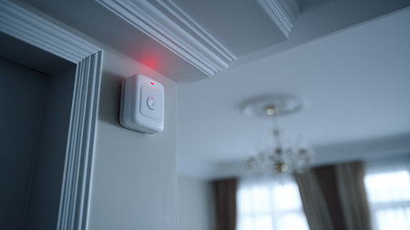 A sleek wireless doorbell positioned in a stylish interior, featuring a red light indicator that adds aesthetic appeal while enhancing home security and convenience.の素材