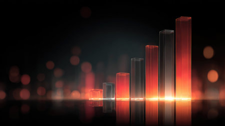 A striking abstract depiction of a bar graph illustrating growth trends with glowing effects, perfect for business presentations or financial analyses.の素材
