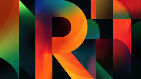This abstract image features a vibrant geometric background with bold letters and vivid gradients, perfect for creative design projects and artistic expressions.の素材