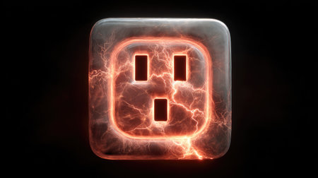 This striking image features an electric outlet icon emanating glowing lightning effects against a dark background. Ideal for themes of energy, technology, and power.の素材