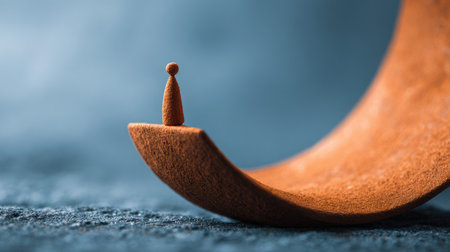 This artistic image features a minimalist human figure standing on a curved, textured surface, evoking themes of solitude and contemplation in a creative context.の素材