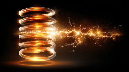 This abstract image showcases swirling energy in glowing lines against a dark backdrop. Perfect for designs focused on technology and modern concepts.の素材