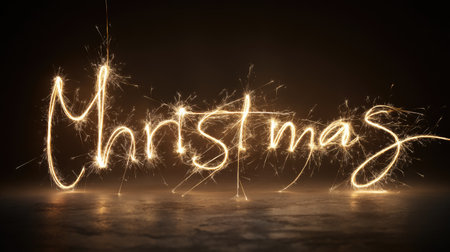 A beautiful display showcasing the word 'Christmas' crafted with sparkling fireworks against a dark background, evoking a festive atmosphere.の素材