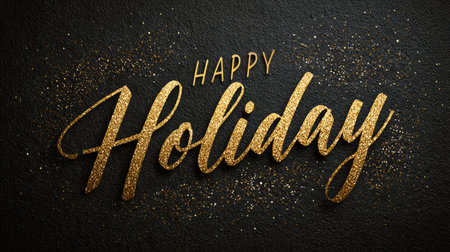 This stunning image features a sparkling golden "Happy Holiday" greeting against a dark background, perfect for festive celebrations and seasonal joy.の素材