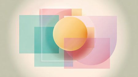 Vibrant abstract design featuring soft geometric shapes with a central circle. Perfect for creative projects, backgrounds, and artistic inspiration.の素材