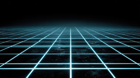 A striking futuristic neon grid pattern set against a dark background, ideal for technology, science fiction, or digital design projects, creating a unique atmosphere.の素材