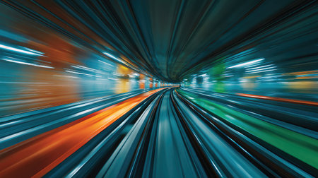 A mesmerizing abstract representation of a subway tunnel, showcasing vibrant colors and dynamic lines that evoke a sense of speed and movement.の素材