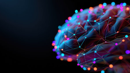 This vibrant digital illustration captures the intricate network of neural connections in a human brain, showcasing a fusion of colors and technology.の素材