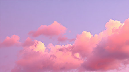 This stunning image showcases soft pink clouds gently floating in a purple sky at sunset, creating a peaceful and serene atmosphere perfect for nature lovers.の素材