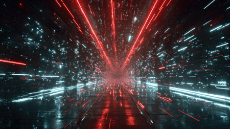 Explore a futuristic abstract background featuring vibrant red and blue lights creating a dynamic tunnel effect, perfect for technology and design themes.の素材