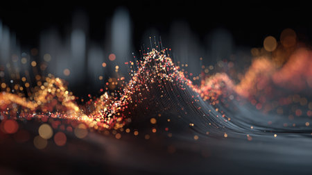 This visually stunning abstract image showcases vibrant waves of colorful lights against a dark background, capturing the essence of dynamic motion and beauty.の素材