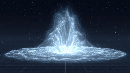 This mesmerizing digital artwork depicts an ethereal fountain of light that emanates stunning streams in a cosmic environment, filled with stars.の素材