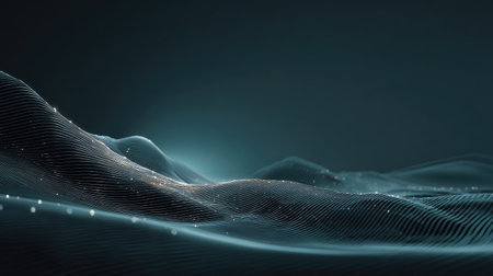 This stunning abstract digital artwork showcases soft curves and illuminated dots, creating a serene atmosphere that represents motion and technology.の素材