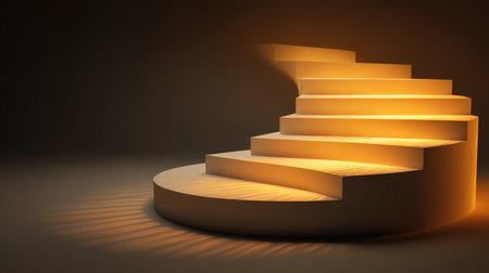 This image features elegant minimalist stairs illuminated with soft lighting, creating a serene ambiance perfect for artistic projects or backgrounds.の素材