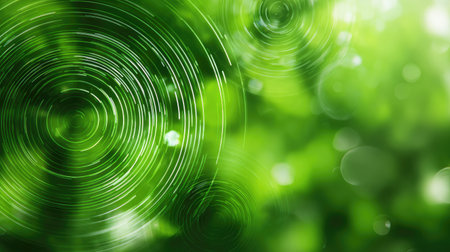 This vibrant green background features circular patterns and a soft bokeh effect, evoking themes of nature, freshness, and tranquility. Perfect for various designs.の素材