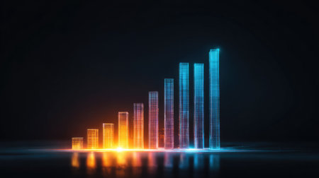 This stunning abstract design features a 3D graph visualizing growth and progress, perfect for business and finance themes with a futuristic touch.の素材
