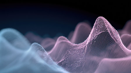 A stunning visual representation of abstract wave patterns showcasing digital sound and light in soft gradients of pink and blue. Perfect for modern design.の素材