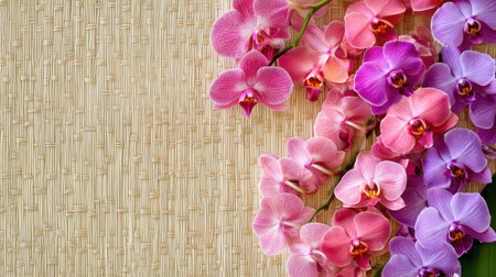 Explore the stunning display of orchids in various shades against a natural background, perfect for adding elegance and beauty to any floral arrangement or decoration.の素材