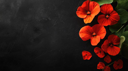 A stunning arrangement of vibrant red flowers against a dark background, showcasing the beauty of nature and offering a striking visual appeal for various projects.の素材