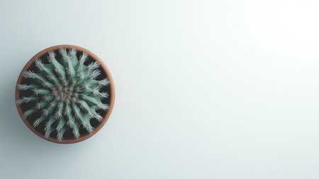 A vibrant green cactus in a terracotta pot sits gracefully against a soft background, adding a touch of nature to interior spaces, ideal for minimalist and modern decor.の素材